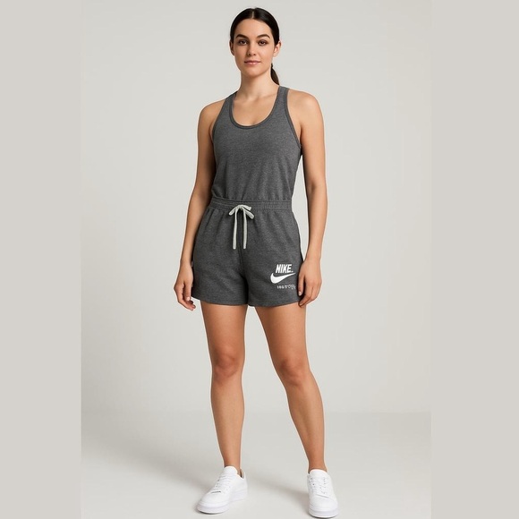 Nike Pants - Nike Gym Romper Size Small Heathered Gray Racerback Tie at Waist Pockets Vintage
